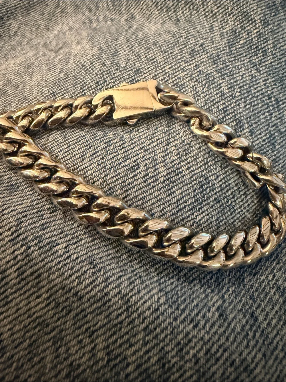 Chunky Silver Chain Bracelet - Classic Cuban Link marked SLC Stainless steel